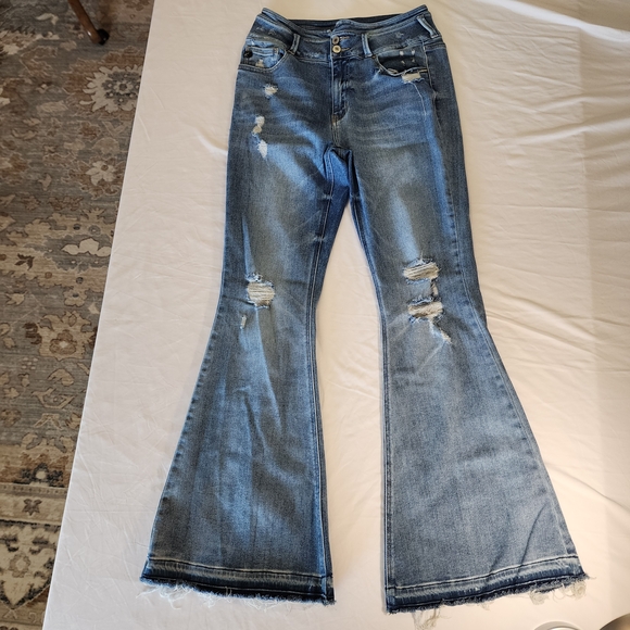 KanCan Distressed Flare Jeans in Light Blue - Picture 1 of 9